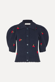 Stine Goya Bobble Knit Polo Cardigan Knit Cherries Bobble