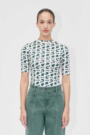 Stine Goya Elastic Short Sleeve T-Shirt Top Forest Green Logo