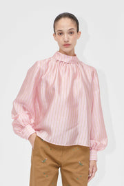 Stine Goya Gathered Long Sleeve Top Top Rose Pinstripe