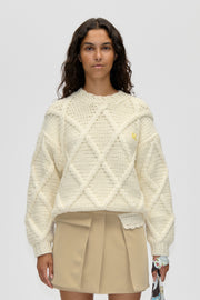 Stine Goya Handknit Cable Sweater Knit Porcelain Cream