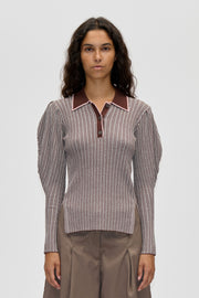 Stine Goya Long Sleeve Knit Polo Knit Ivory Stripes