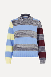 Stine Goya Mix Stripe Polo Collar Sweater Knit Multistripes Blue Mix