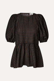 Stine Goya Puff Sleeve Peplum Top Top Morgensol Checks