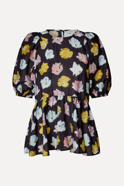 Stine Goya Puff Sleeve Peplum Top Top Morgensol Poppies