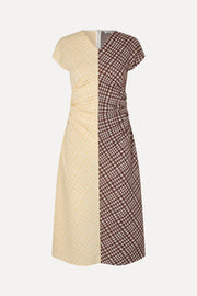 Stine Goya Ruched Waist Midi Dress Dress Brown And Yellow Checks