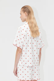 Stine Goya Scalloped Short Sleeve Shirt Top Red Poppy