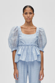 Stine Goya Sheer Ruffling Puffy Sleeve Top Top Brunnera Blue