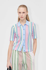 Stine Goya Short Sleeve Crochet Polo Knit Pastel Stripes