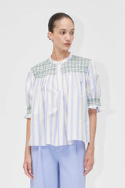 Stine Goya Smocked Gathered Top Top Pastel Stripes