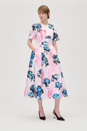 Stine Goya Statement Volume Midi Dress Dress Blue Roses On Blush
