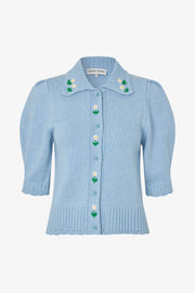 Stine Goya Bobble Knit Polo Cardigan Knit Rose Applique