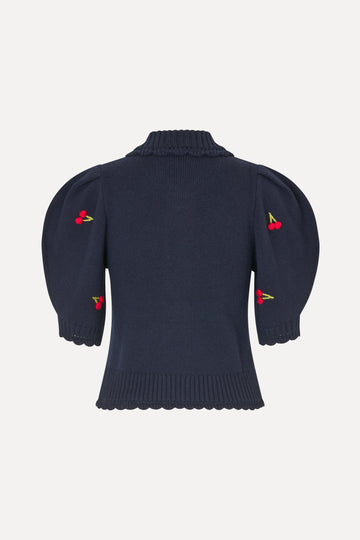 Stine Goya Bobble Knit Polo Cardigan Knit Cherries Bobble