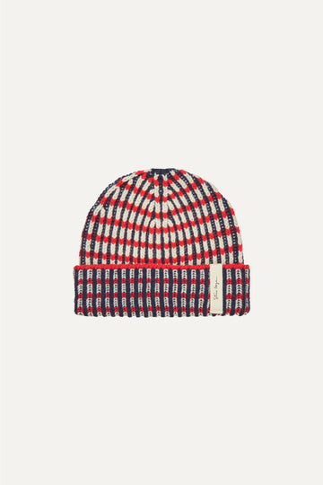 Stine Goya Chunky Rib Beanie Accessories Navy / Red / Cream
