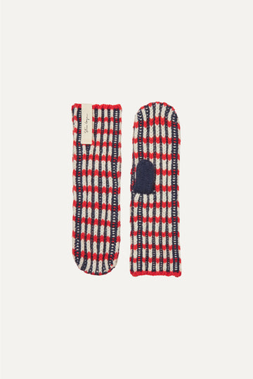 Stine Goya Chunky Rib Mittens Accessories Navy / Red / Cream