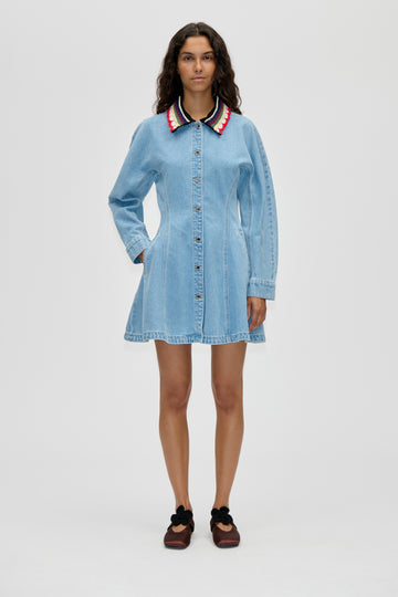 Stine Goya Collared Coat Mini Dress Dress Denim Blue