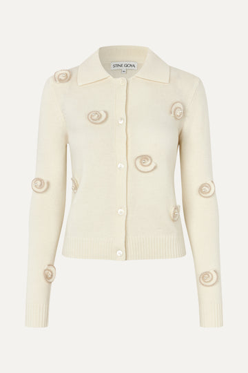 Stine Goya Collared Long Sleeve Cardigan Knit Cream