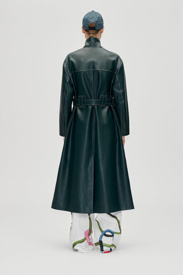 Stine Goya Dropped Shoulder High Collar Coat Outerwear Dark Green