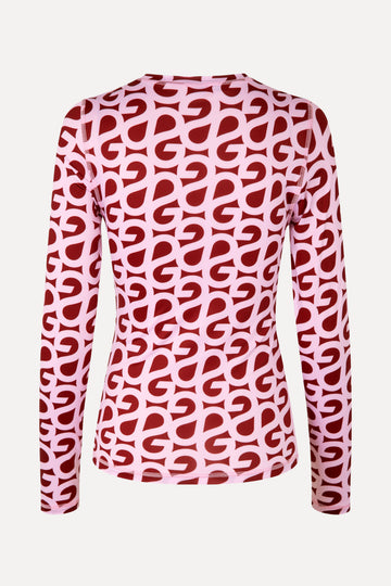 Stine Goya Elastic Long Sleeve Top Top SG Logo Burgundy Pink