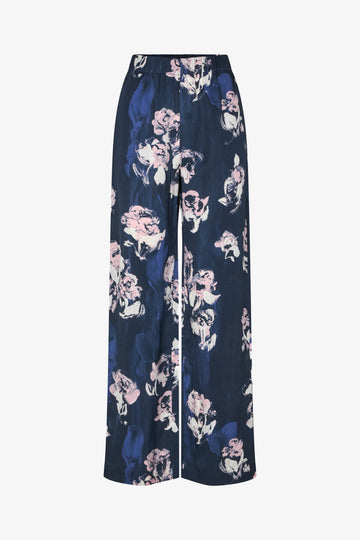 Stine Goya Elasticated Long Pants Pants Blush Roses On Indigo