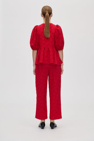 Stine Goya Elasticated Waistband Cropped Pants Pants Red Rose Relief