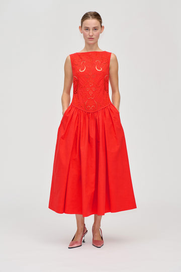 Stine Goya Embroidered Midi Dress Dress Fiery Red