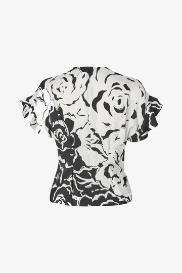 Stine Goya Frill Sleeve Pleated Top Top Graphic Rose