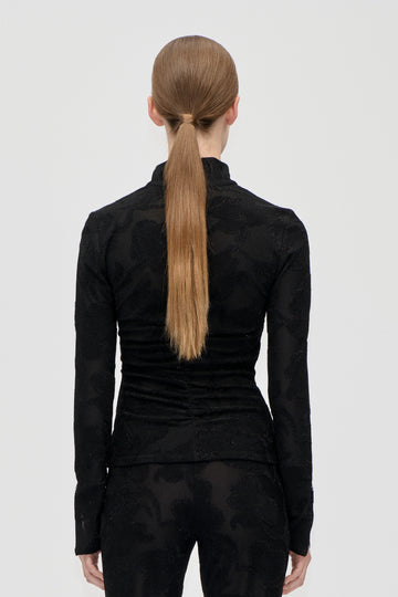 Stine Goya Gathered Long Sleeve High Neck Collar Top Top Black Petunias