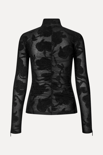 Stine Goya Gathered Long Sleeve High Neck Collar Top Top Black Petunias