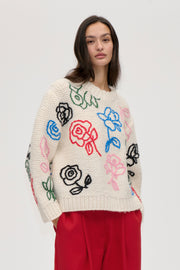 Stine Goya Handknit Sweater Knit Multiflowers