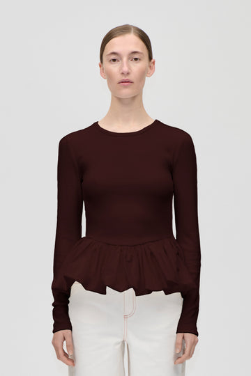 Stine Goya Long Sleeve Balloon Top Top Tawny Port