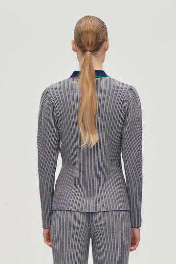 Stine Goya Long Sleeve Knit Polo Knit Soft Striped Rib