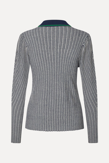 Stine Goya Long Sleeve Knit Polo Knit Soft Striped Rib