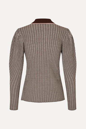 Stine Goya Long Sleeve Knit Polo Knit Ivory Stripes