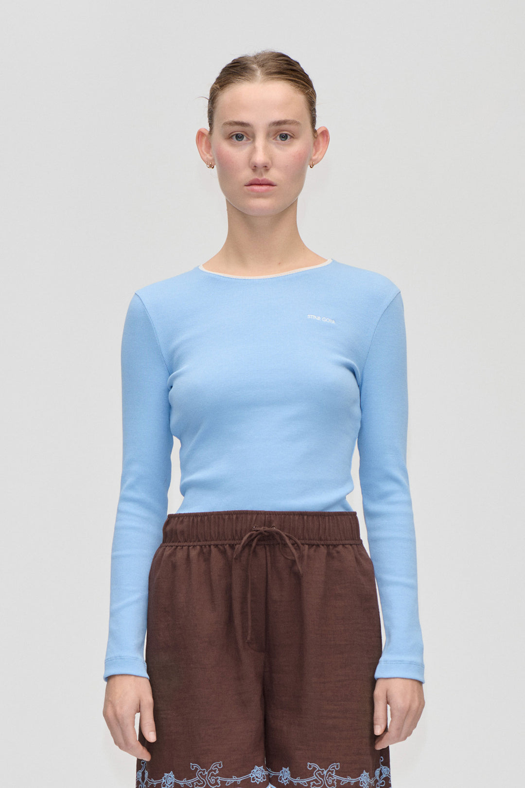 Long Sleeve Rib Top - Bel Air Blue - Stine Goya