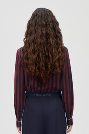 Stine Goya Long Sleeve Shirt Top Navy and Burgundy Wallpaper Stripes