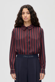 Stine Goya Long Sleeve Shirt Top Navy and Burgundy Wallpaper Stripes