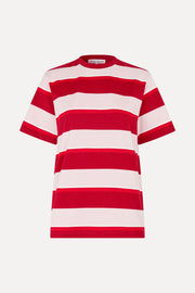 Stine Goya Loose T-Shirt Top Burgundy and Pink Stripes