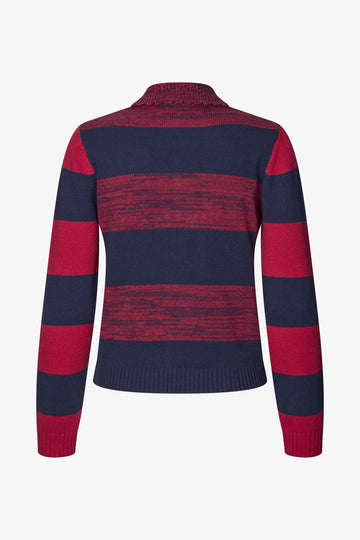 Stine Goya Mix Stripe Polo Collar Sweater Knit Multistripes Red Mix