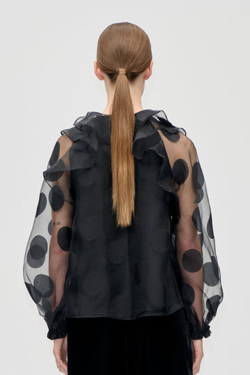 Stine Goya Multi Ruffle Raglan Top Top Dotted Black