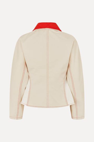 Stine Goya Peplum Collar Jacket Outerwear Natural / Contrast Red