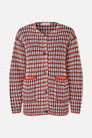 Stine Goya Plaited Cardigan with Pockets Knit Navy / Red / Cream