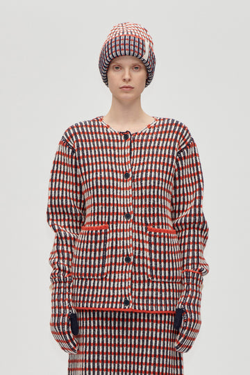 Stine Goya Plaited Cardigan with Pockets Knit Navy / Red / Cream