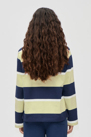 Stine Goya Polo Long Sleeve Top Top Yellow and Navy Blue Stripes