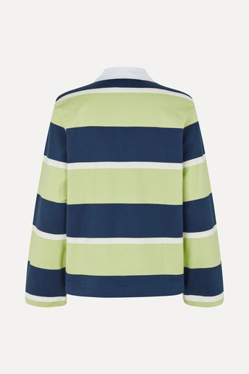 Stine Goya Polo Long Sleeve Top Top Yellow and Navy Blue Stripes