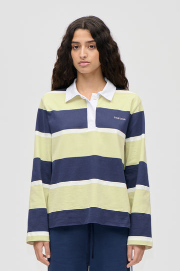 Stine Goya Polo Long Sleeve Top Top Yellow and Navy Blue Stripes