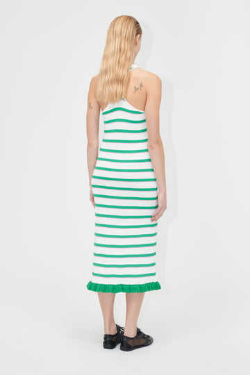Stine Goya Ruffle Tank Dress Dress Green and Pink Stripes