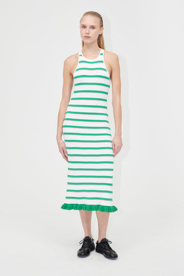 Stine Goya Ruffle Tank Dress Dress Green and Pink Stripes