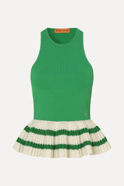 Stine Goya Ruffle Tank Top Top Green Stripes