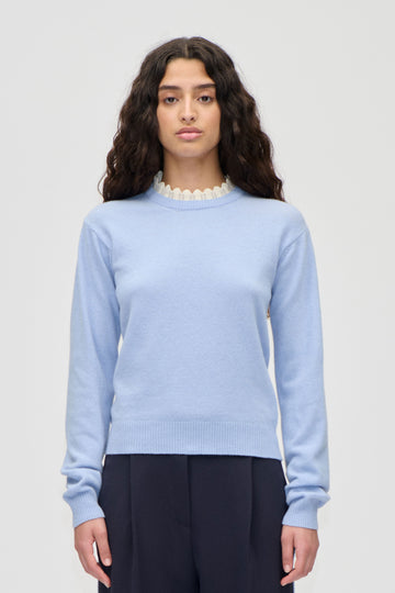 Stine Goya Ruffled Crewneck Sweater Knit Light Blue