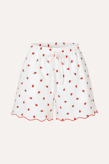 Stine Goya Scalloped Elasticated Waistband Shorts Pants Red Poppy